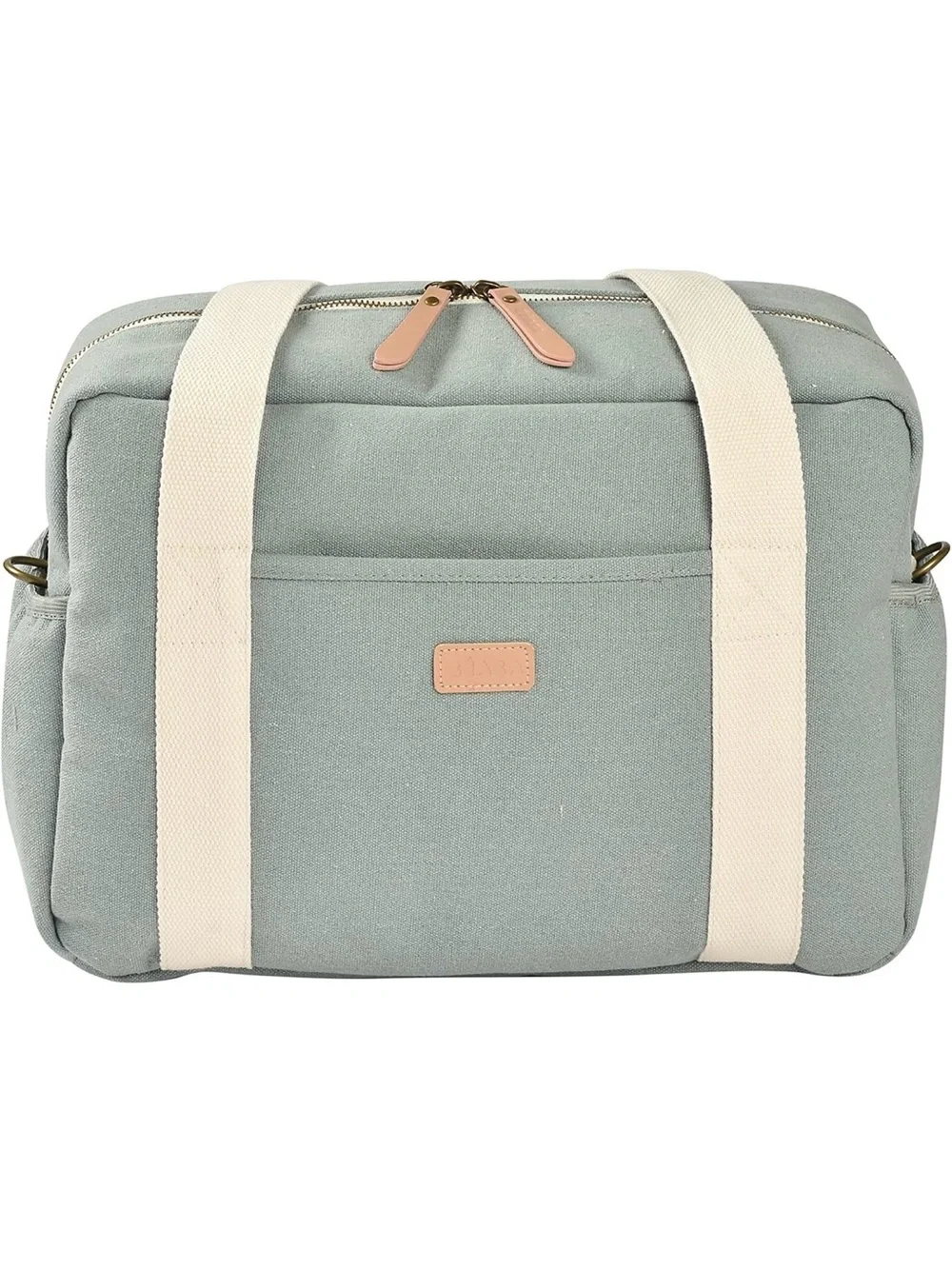 Light Gray Baby Diaper Bag Tote with Cream Straps